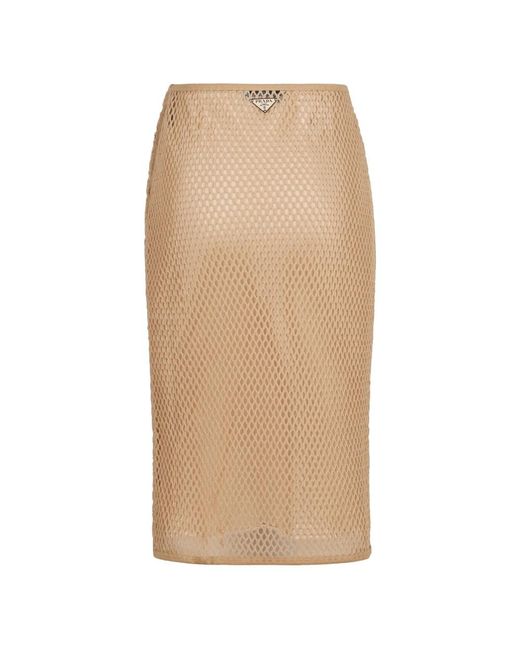 Prada Rokken ,Katoen Cotton Mesh Rok in het Natural