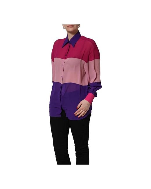 Dolce & Gabbana Patchwork-Printed Silk Shirt in het Purple