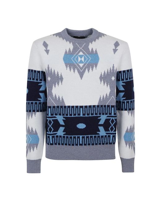 Alanui Blue Round-Neck Knitwear for men