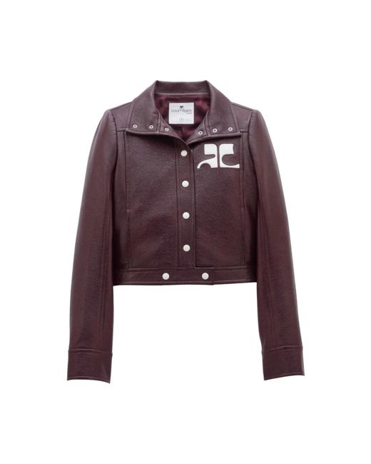 Courreges Jassen ,Paars ,Katoen Bordeaux Faux Leather Logo Patch Jas in het Purple