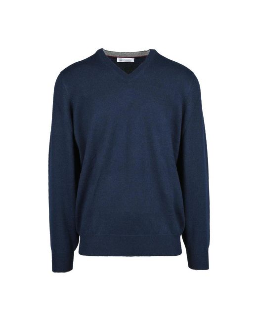 Brunello Cucinelli Blue V-Neck Knitwear for men