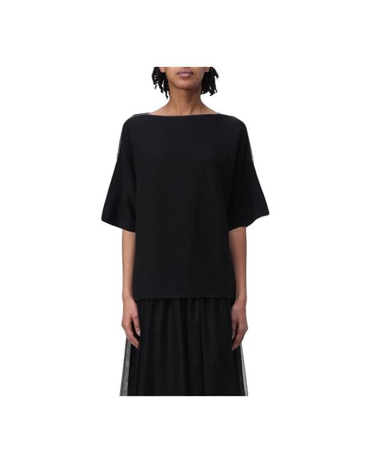 Fabiana Filippi Black Schwarzer Boot-Hals Wollpullover Pullover