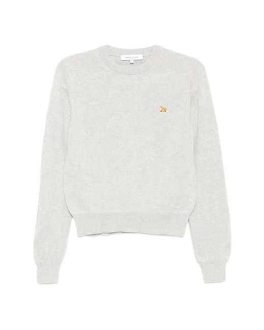 Maison Kitsuné White Round-Neck Knitwear