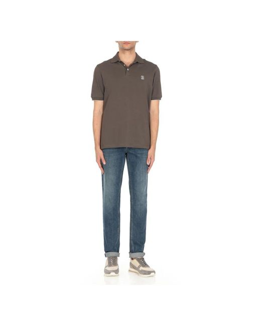 Brunello Cucinelli Graue ledersneakers mit logodetails in White für Herren