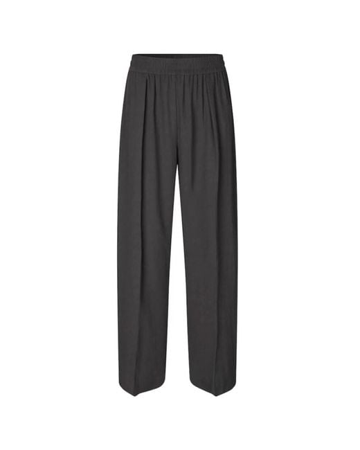 Samsøe & Samsøe Broeken ,Zwart ,Katoen Zwarte Hoge Taille Wijde Broek in het Gray