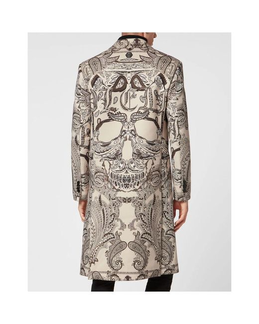 Philipp Plein Jassen ,Wol Coat Long Paisley in het Natural voor heren