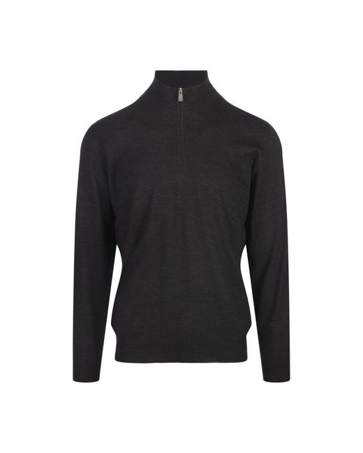 Fedeli Truien & Vesten ,Grijs ,Wol Donkergrijze Wol Pullover Sweater in het Black voor heren