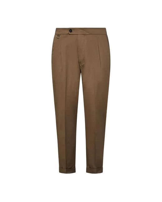 Pantaloni slim in cotone marrone di Low Brand in Brown da Uomo