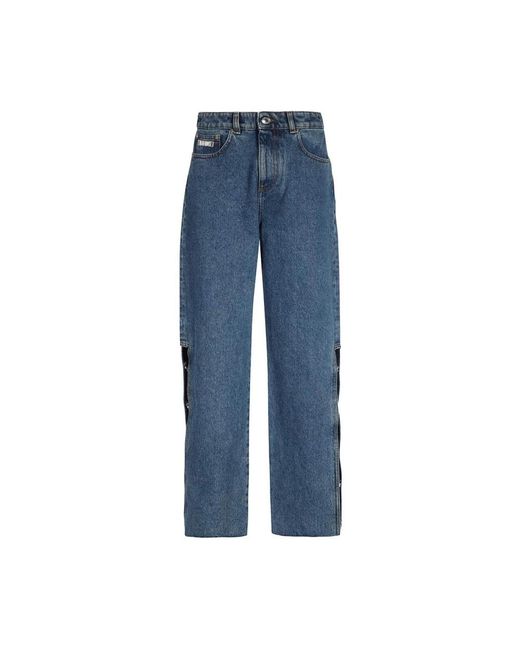 Gcds Jeans ,Blauw ,Katoen Wijde Jeans Met Zijsplitten in het Blue