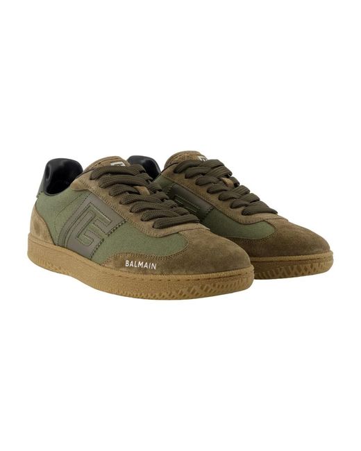 Balmain Khaki Leder Sneakers in Green für Herren