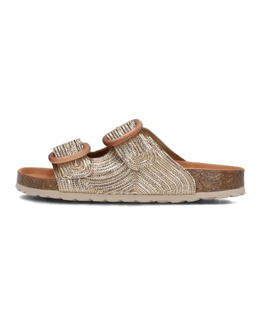 Verbenas Schoenen ,Geel ,Leer Gouden Leren Slippers Met Houtlook Gespen in het Brown