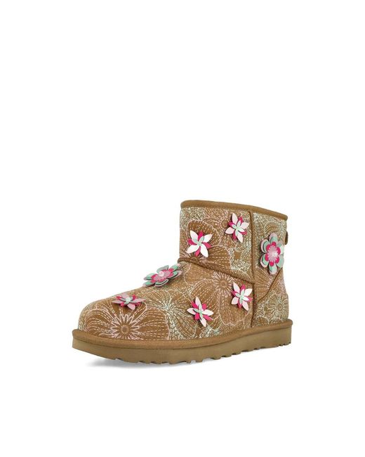 Ugg Schoenen ,Veelkleurig ,Wol Classic Mini Meadow Enkellaarsjes in het Brown