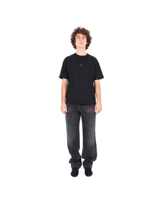 A.P.C. Tops ,Zwart ,Katoen Boxy Micro Logo T-Shirt in het Black voor heren