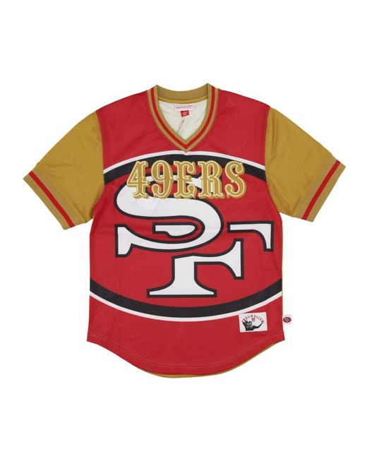 Mitchell & Ness Fitness ,Veelkleurig ,Polyester Nfl Jumbotron 3.0 Mesh V-Neck Jacket in het Red voor heren