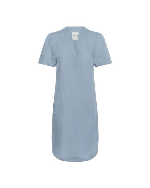 Part Two Kleedjes ,Blauw ,Denim Faded Denim Jurk Met V-Hals in het Blue