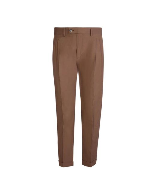 Dell'Oglio Brown Slim-Fit Trousers for men