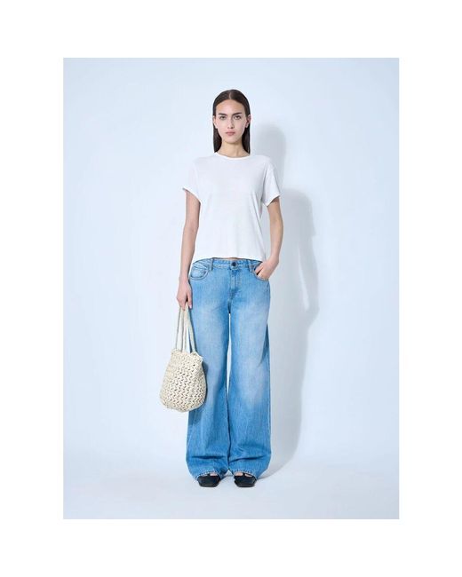 The Row Blue Geripptes Baumwoll-Crewneck-T-Shirt