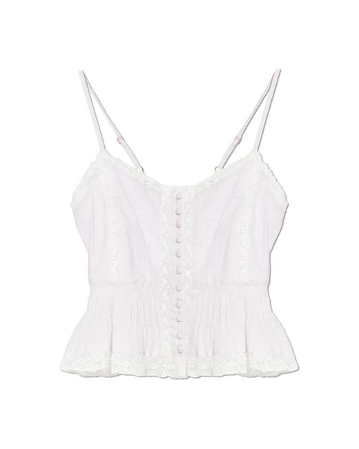 LoveShackFancy Tops ,Roze ,Katoen Aleni Top in het White