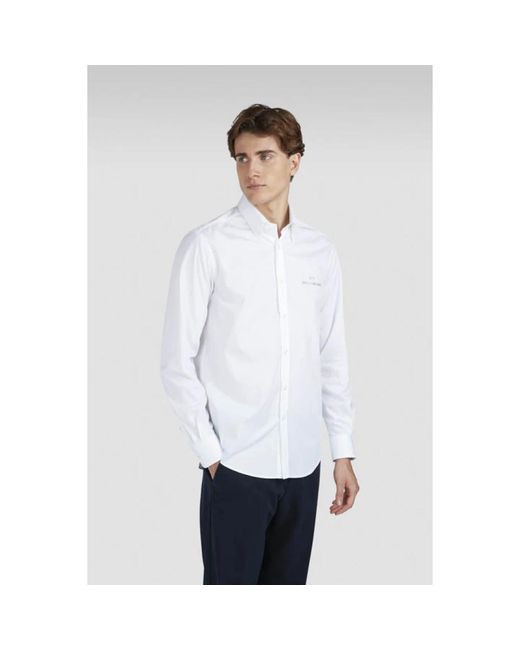 Paul & Shark Reflektierendes Print Baumwoll Popeline Hemd in White für Herren