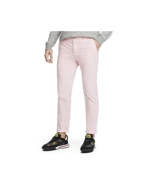 Pantaloni uomo monocromatici in misto cotone di Scotch & Soda in Pink da Uomo