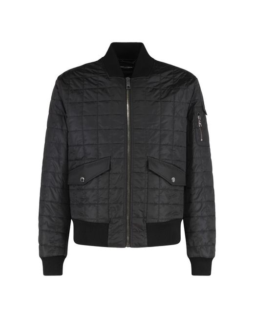 Dolce & Gabbana Jassen ,Zwart ,Wol Geribbelde Bomberjack Met Ritssluiting in het Black voor heren