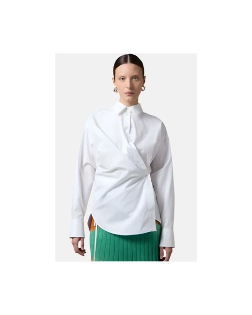 Roberto Collina Overhemden ,Wit ,Katoen Asymmetrisch Gedrapeerd Shirt in het White