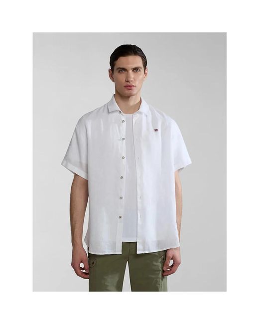 Napapijri Weißes leinen-casual-hemd in White für Herren