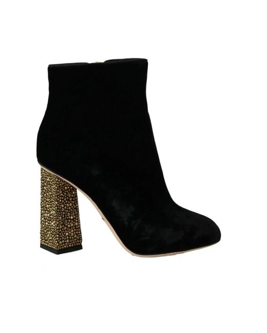 Velvet crystal square shoes Dolce & Gabbana de color Black