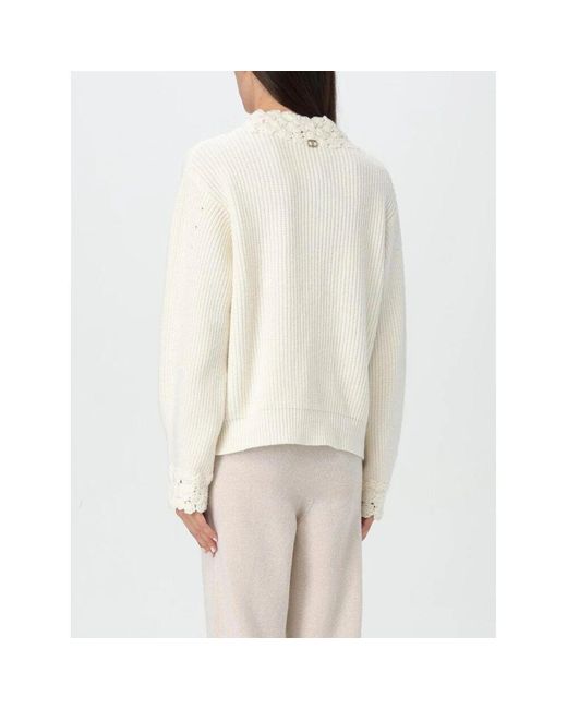 Twinset White Cremefarbener Strickpullover Mit Spitzen-Detail