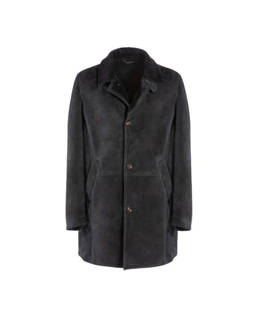 Gimo's Jassen ,Blauw ,Suède Soft Scamosciato Merinillo Sheepskin Jas in het Black voor heren