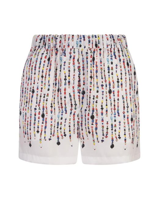 MSGM Multicolor Weiße shorts mit perlenmuster und elastischem bund