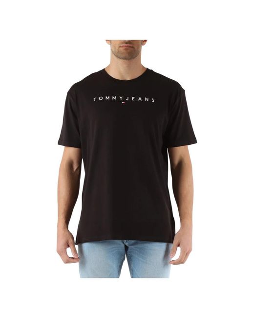 Tommy Hilfiger Regular fit baumwoll t-shirt mit frontlogo-stickerei in Black für Herren