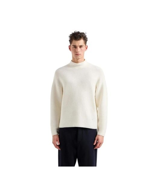 Emporio Armani White Round-Neck Knitwear for men