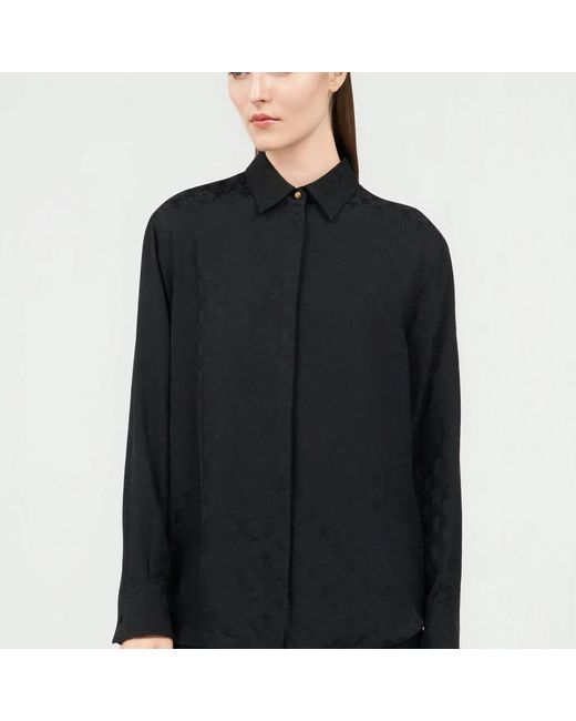 Roberto Cavalli Overhemden ,Zwart ,Zijdenmix Shirt Met Monogram Rc in het Black