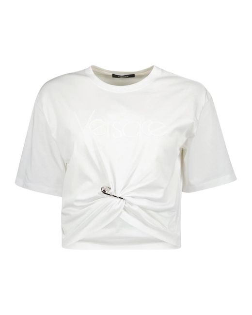 Versace Tops ,Wit ,Katoen Court Safety Pin T-Shirt in het White