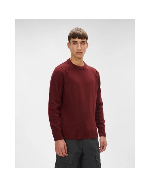C P Company Red Arm Lens Lambswool Crew Knit Port for men