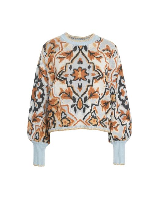 Round-Neck Knitwear di Farm Rio in White