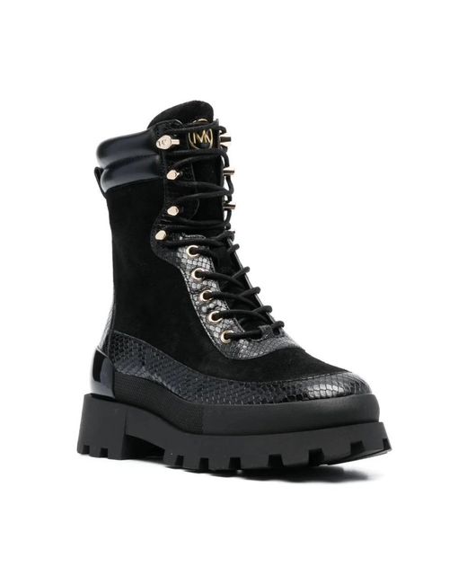 Michael Kors Black Rowan Lace-up Leather Boots