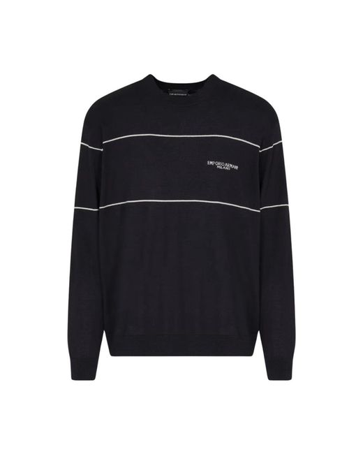 Emporio Armani Blue Round-Neck Knitwear for men