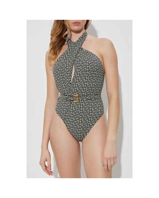 Balmain Badmode ,Zwart ,Leer Badpak in het Gray