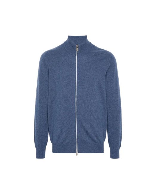 Brunello Cucinelli Cashmere Zip-Up Jumper in het Blue voor heren