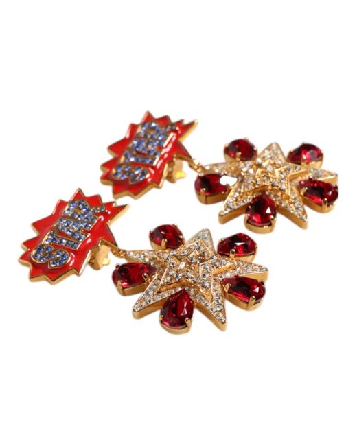 Dolce & Gabbana Red Sternförmige Rote Kristall-Clip-Ohrringe