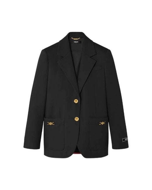 Versace Zwart Goud-Tone Knoop Blazer Jas in het Black