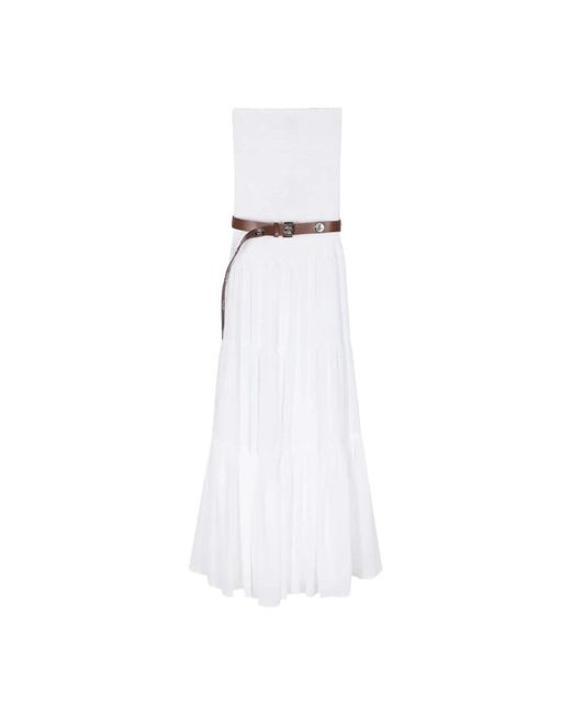 Michael Kors Elegant white maxi dress,gerüschtes georgette kleid mit taillengürtel
