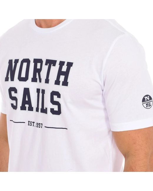 North Sails Tops ,Wit ,Katoen T-Shirt Met Korte Mouwen En Geribbelde Afwerking in het White voor heren