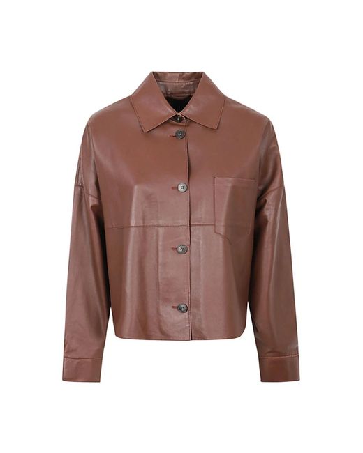 Giacca crop monopetto in pelle marrone di Weekend by Maxmara in Brown