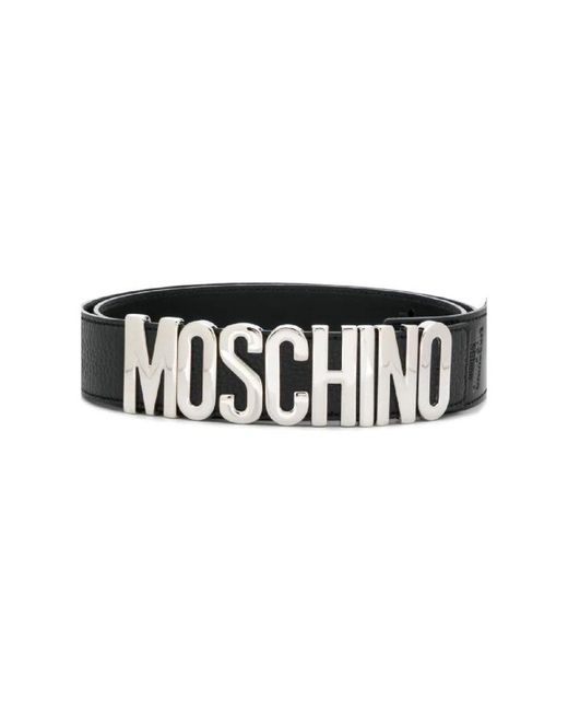 Cintura in pelle argento lettering di Moschino in Black da Uomo
