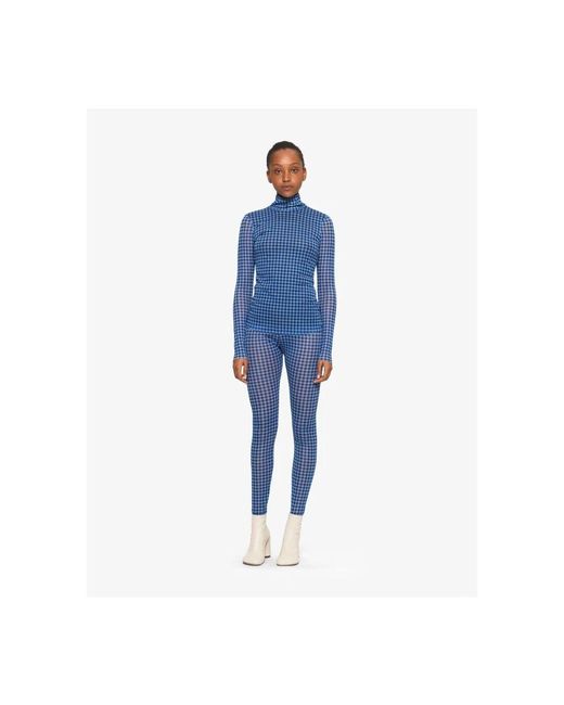 Baum und Pferdgarten Blue Karierte Mesh Rollkragenbluse