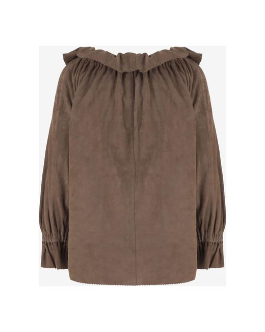 By Malene Birger Jassen ,Bruin ,Leer Dicte Suede Blouse in het Brown