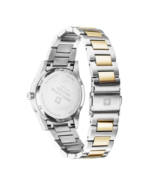 Swiss Alpine Military Metallic Damen-Armbanduhr Argos Bicolor Silber 34 Mm Artikelnummer 7767.1142
